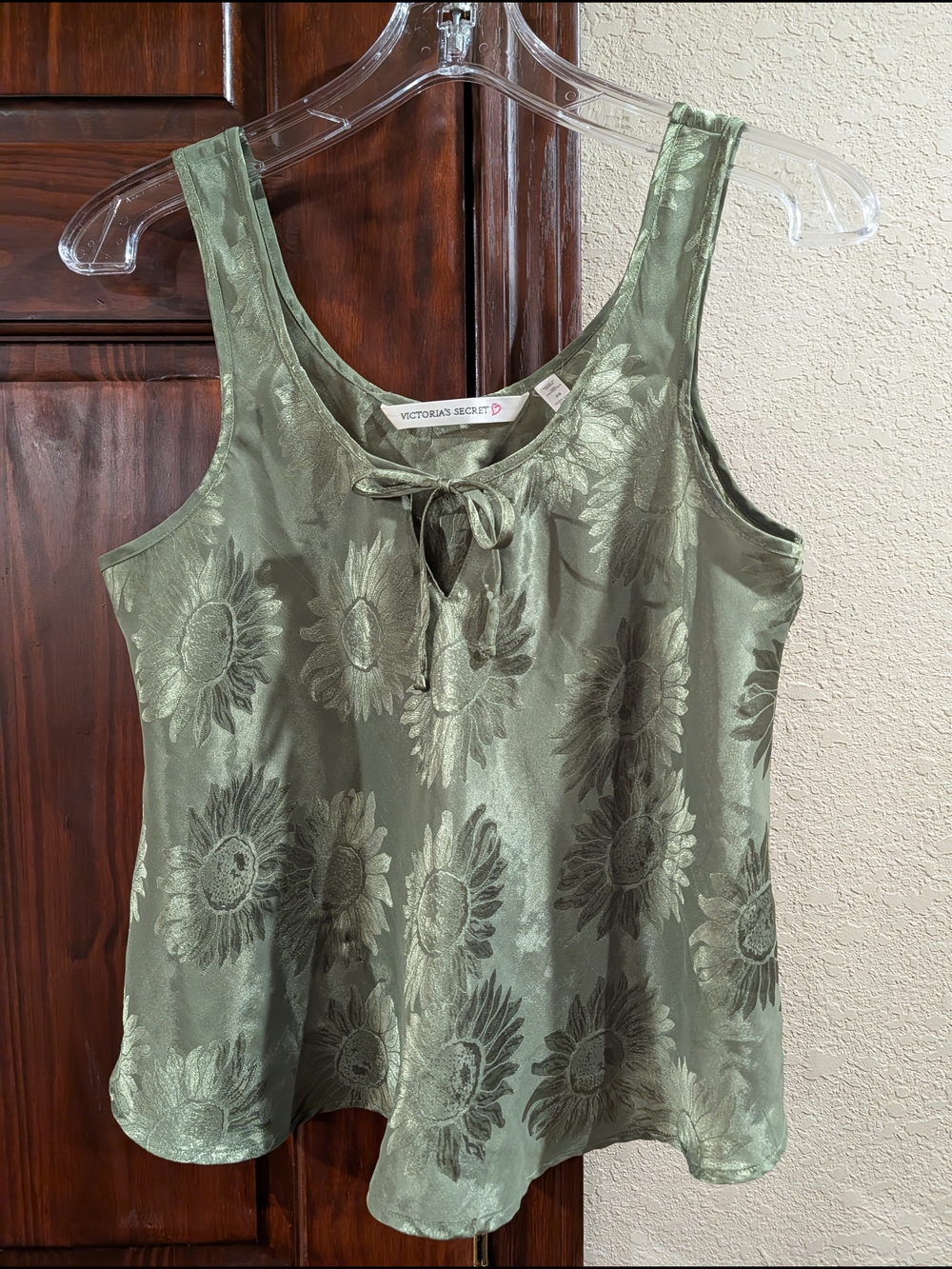 Victoria's Secret Olive Green Floral Satin Tank Top